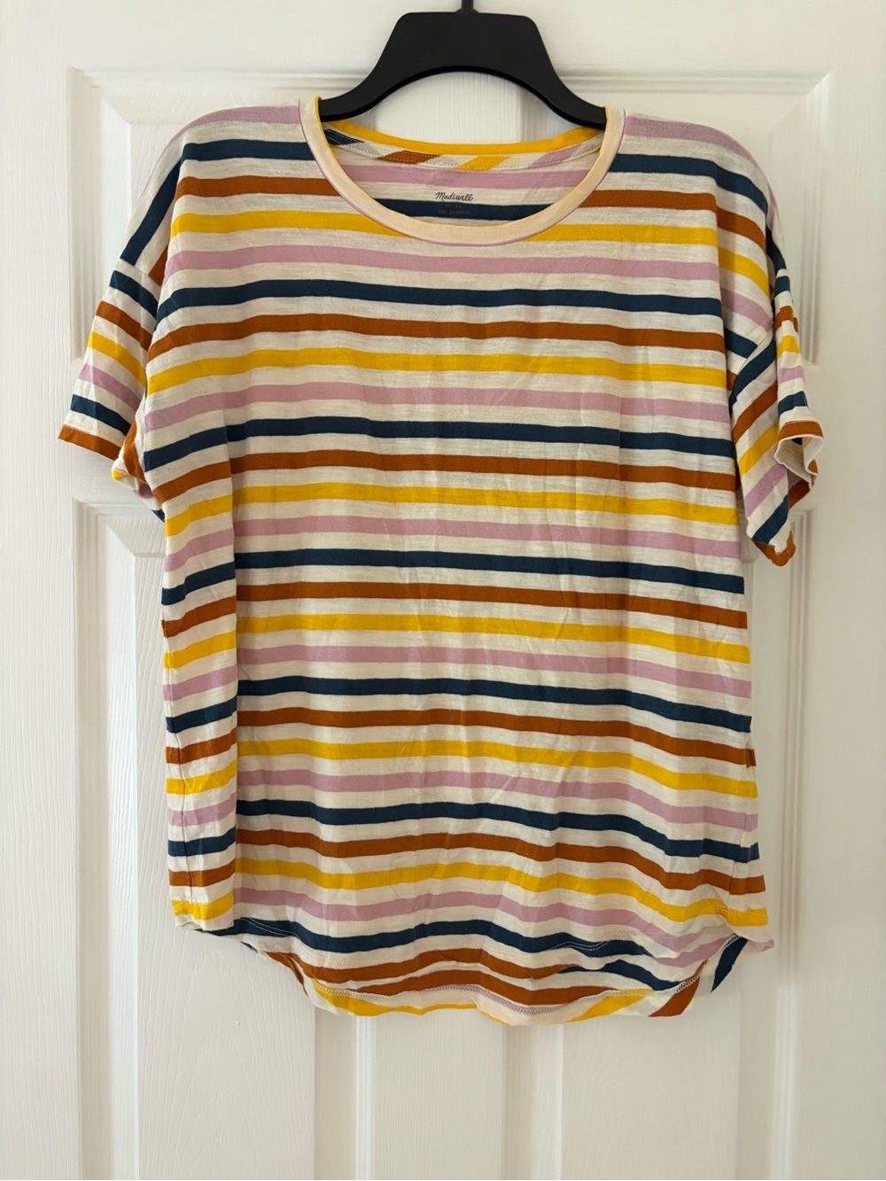 Madewell Short Sleeve Striped Tee in Pink, Mustard & Navy